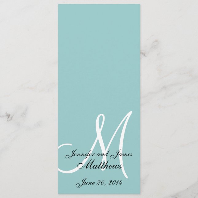 Programme de l'église Mariage bleu Monogram (Devant)