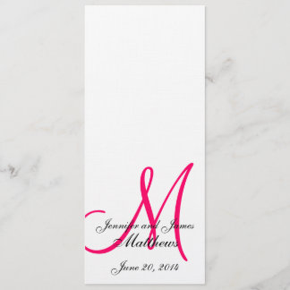Programme de l'église mariage Monogramme lin rose