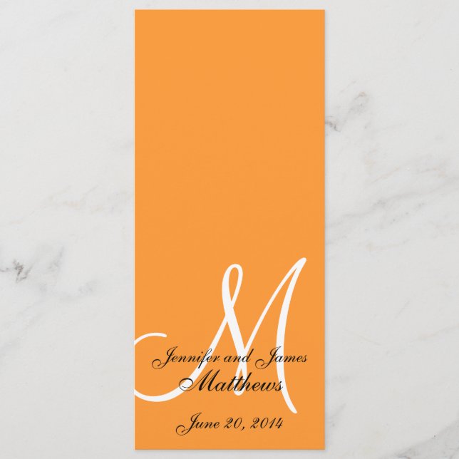 Programme de l'église mariage Monogramme Orange &  (Devant)