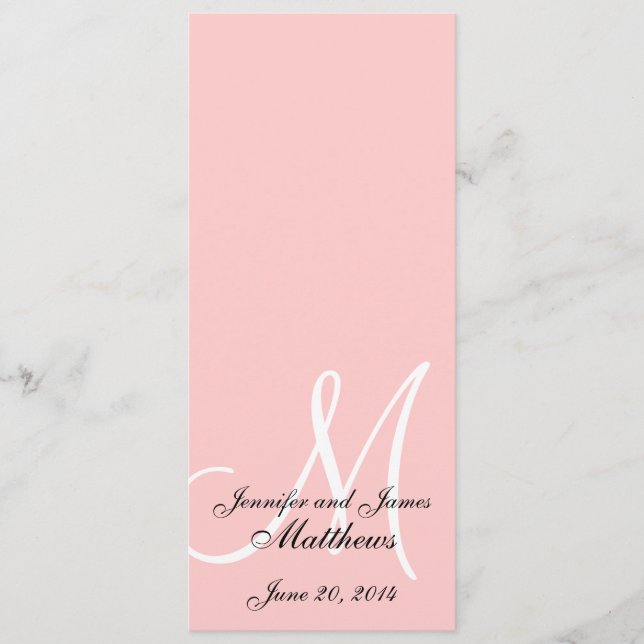 Programme de l'église mariage Monogramme rose et b (Devant)