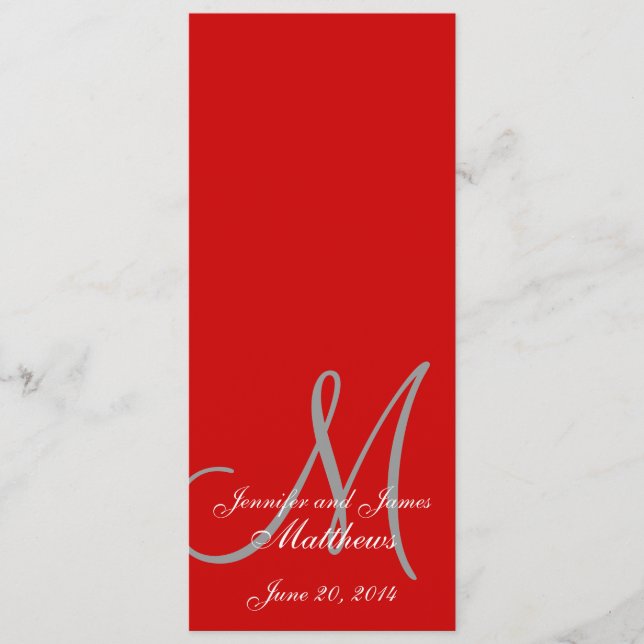 Programme de l'église mariage Monogramme rouge et  (Devant)