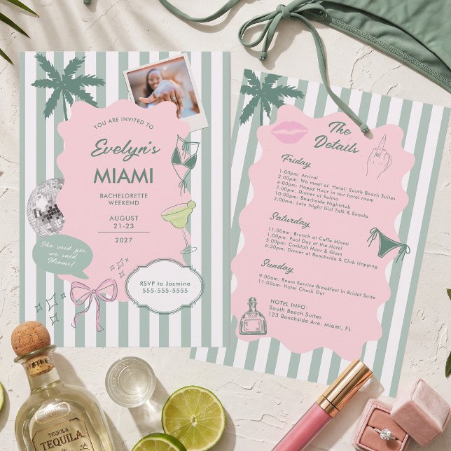 Programme de l'enterrement de vie de jeune fille R (Bachelorette Weekend Invitation with Beachy and Tequila Vibes)