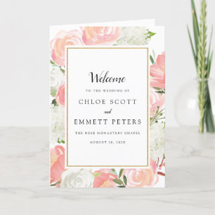 Programme de livret de Mariage floral rose-blanc