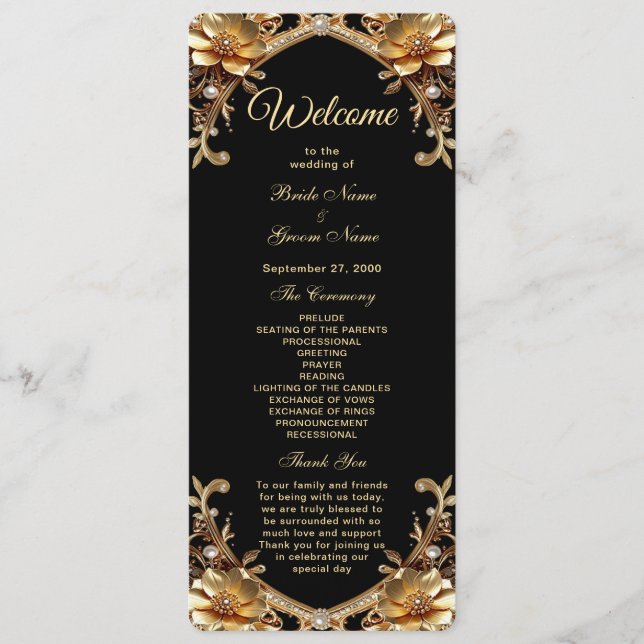 Programme de mariage à cadre doré élégant (Devant)