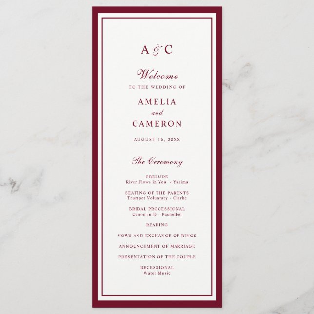 Programme de mariage à cadre élégant classique bor (Devant)