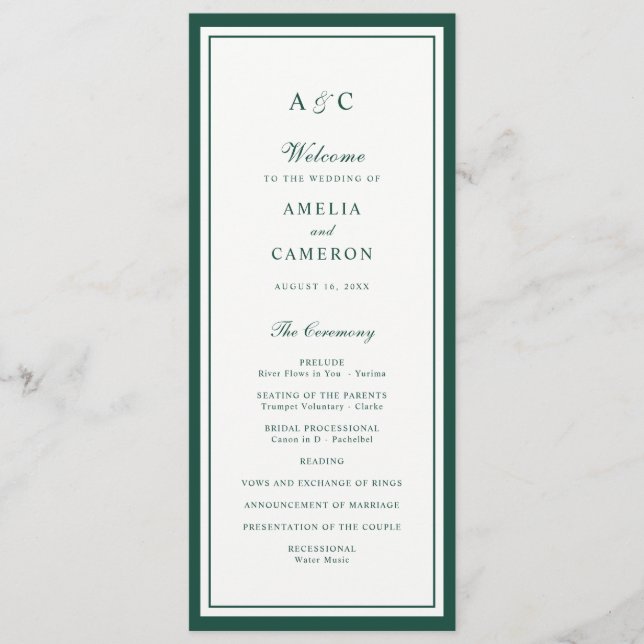 Programme de mariage à cadre élégant classique cou (Devant)