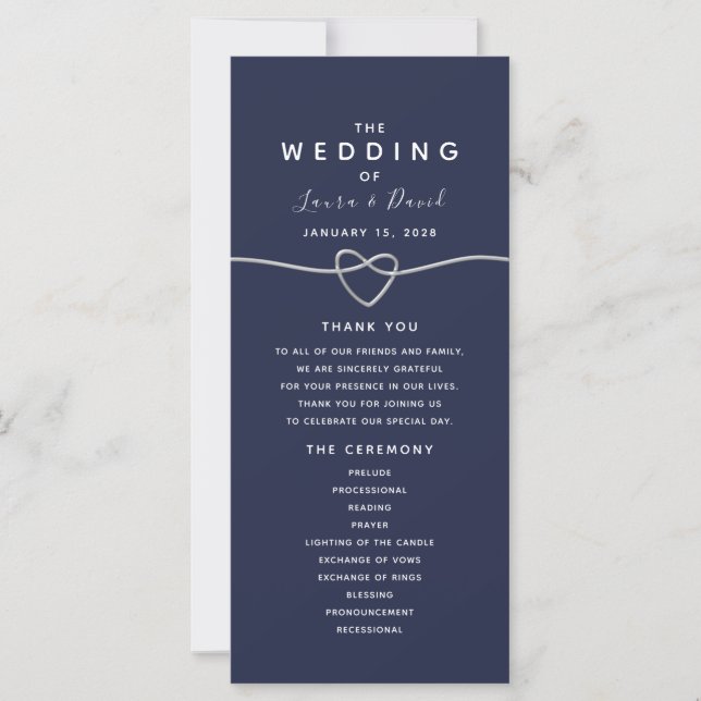 Programme de mariage à calligraphie bleu marine (Devant)