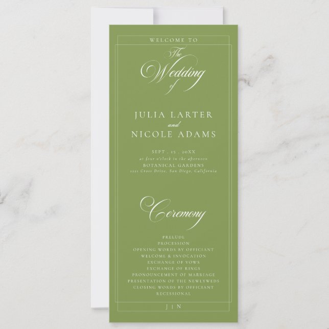 Programme de mariage à calligraphie en ivoire vert (Devant)