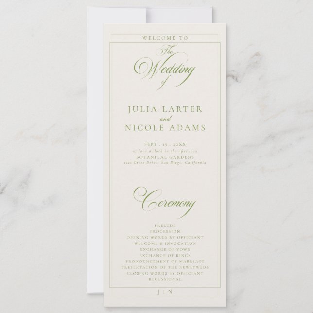 Programme de mariage à calligraphie en ivoire vert (Devant)