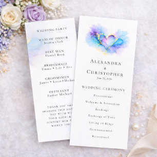 Programme de mariage à coeur abstrait bleu violet