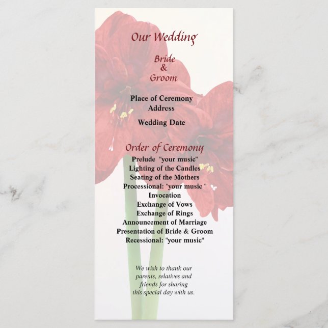Programme de mariage à coeur de pois de senteur ro (Devant)