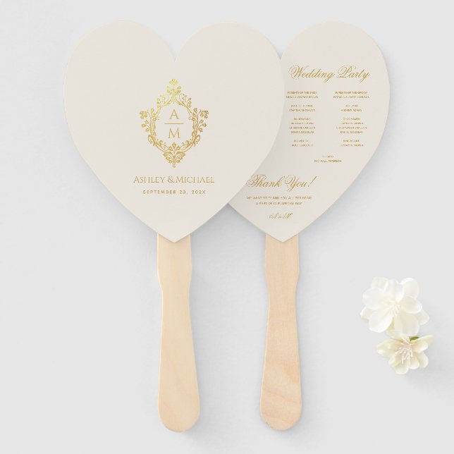 Programme de mariage à cœur en forme de éventail a (Devant et derrière)