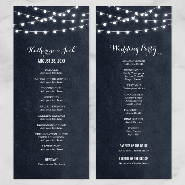 Programme de mariage à cordes bleues de minuit (Créateur téléchargé)