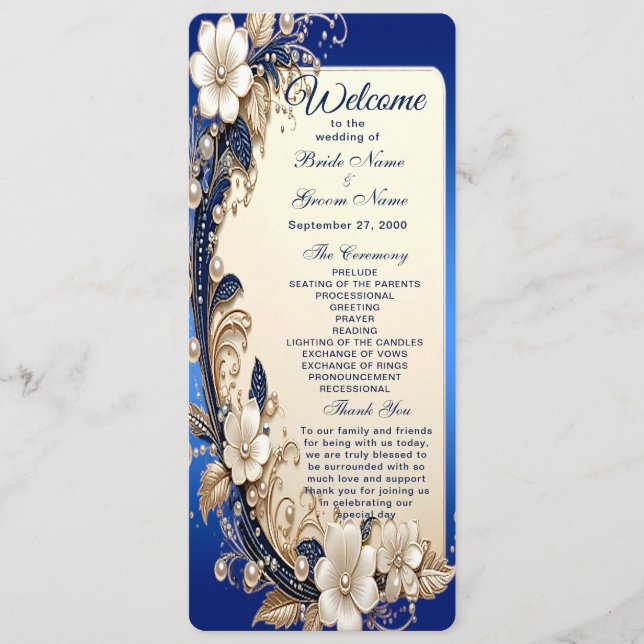 Programme de mariage à embellissement floral blanc (Devant)