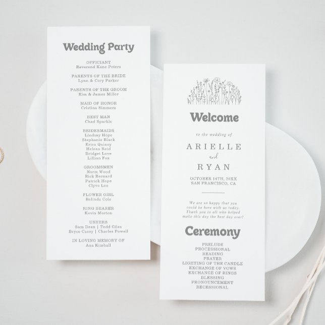 Programme de mariage à fleurs sauvages grises mini (Créateur téléchargé)