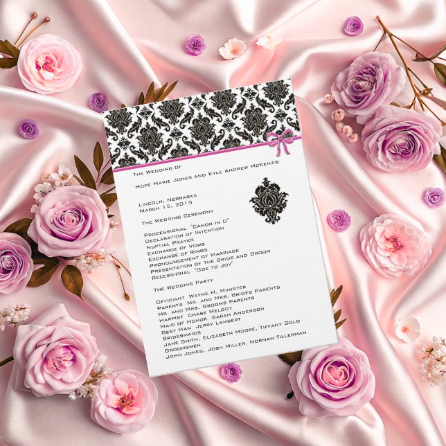 Programme de mariage à garniture rose sur fond de  (Créateur téléchargé)