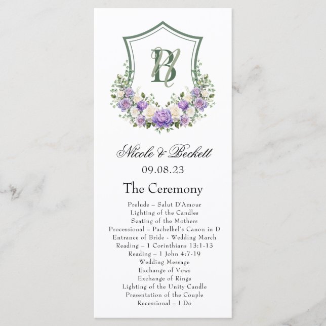 Programme de mariage à la crête florale blanche vi (Devant)