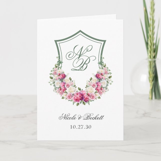 Programme de mariage à la crête florale rose (Devant)