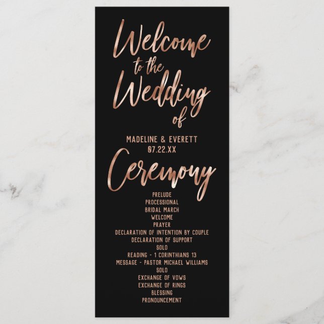 Programme de mariage à la typographie moderne en o (Devant)
