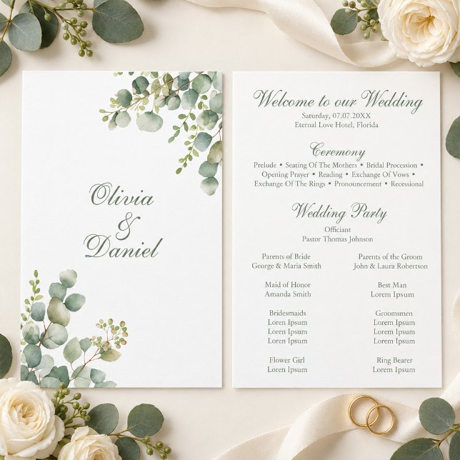 Programme de mariage à la verdure moderne Eucalypt (Modern Greenery Eucalyptus Wedding Program)