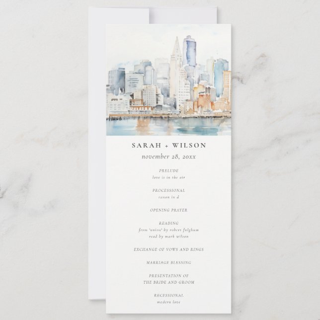 Programme de mariage à l'aquarelle de San Francisc (Devant)