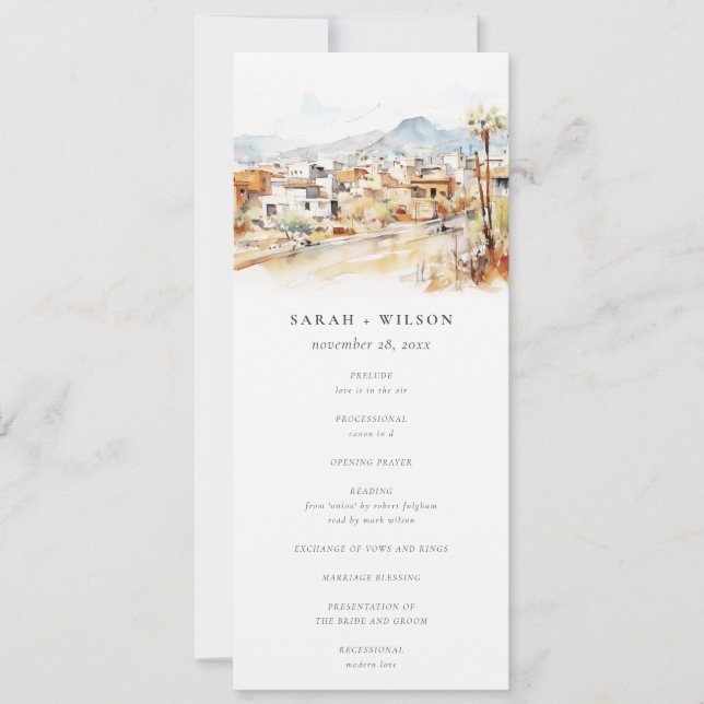 Programme de mariage à l'aquarelle de Tucson Arizo (Devant)