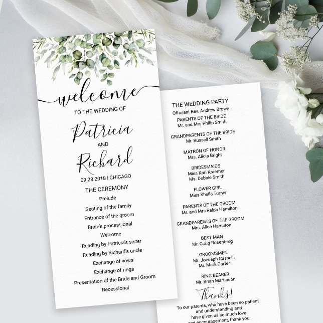 Programme de mariage à l'aquarelle d'eucalyptus ve (Créateur téléchargé)
