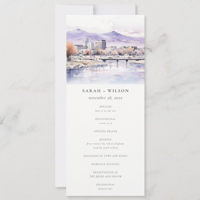 Programme de mariage à l'aquarelle du paysage de B (Devant)