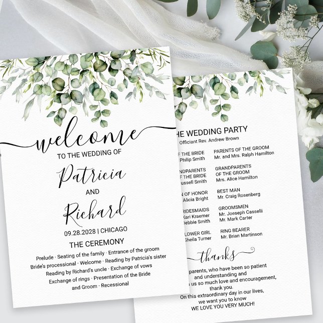 Programme de mariage à l'aquarelle Eucalyptus verd (Créateur téléchargé)