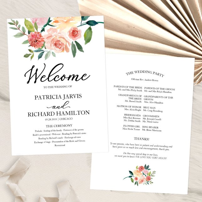Programme de mariage à l'aquarelle florale élégant (Créateur téléchargé)