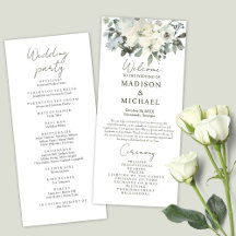 Programme de mariage à l'aquarelle florale vert sa
