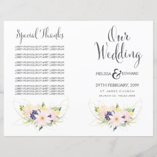 Programme de mariage à l'aquarelle printanière