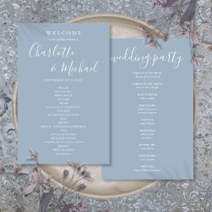 Programme de mariage à l'écriture distinctive bleu