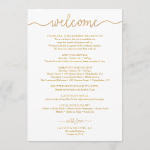 Programme de mariage à l'écriture dorée - Bienvenu