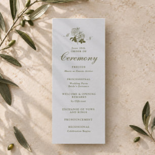 Programme de mariage à monogramme botanique olive