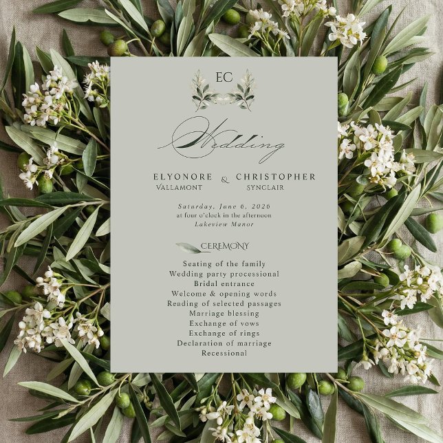 Programme de mariage à monogramme de branche d'oli (Créateur téléchargé)