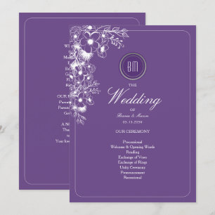 Programme de mariage à monogramme floral pourpre
