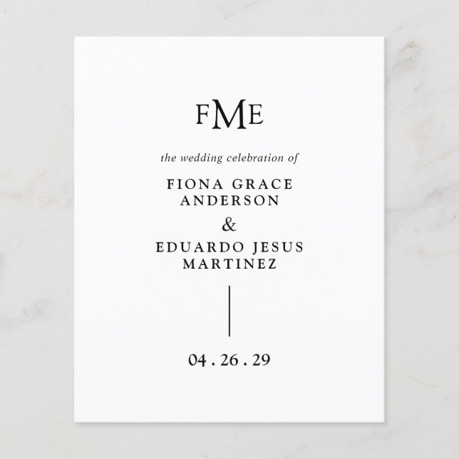Programme de mariage à monogramme gras Fiona (Devant)