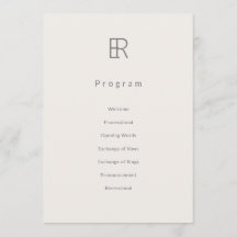 Programme de mariage à monogramme minimal moderne