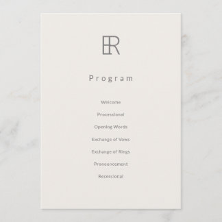 Programme de mariage à monogramme minimal moderne