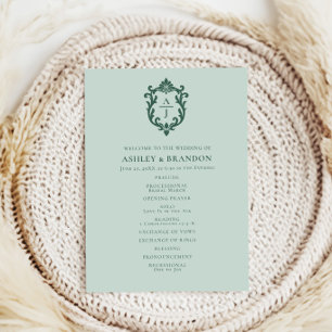 Programme de mariage à monogramme Vintage Sage Cre