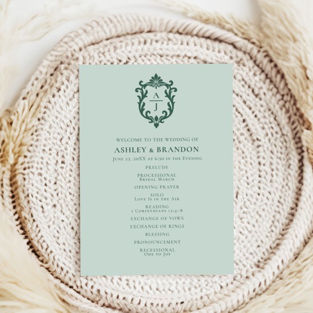 Programme de mariage à monogramme Vintage Sage Cre (Créateur téléchargé)