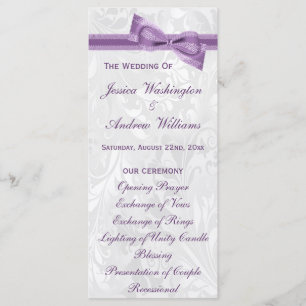 Programme de mariage à nœud faux violet et damas b