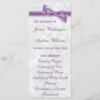 Programme de mariage à nœud faux violet et damas b