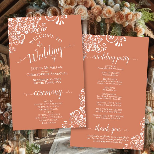 Programme de mariage à petit budget en dentelle bl (Front/Back)