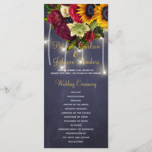 Programme de mariage à tableau rouge floral rustiq