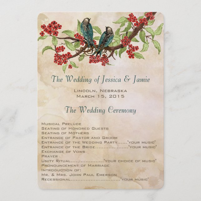 Programme de mariage à tache de thé Rustique Vinta (Devant)