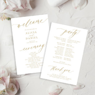 Programme de mariage à typographie dorée romantiqu