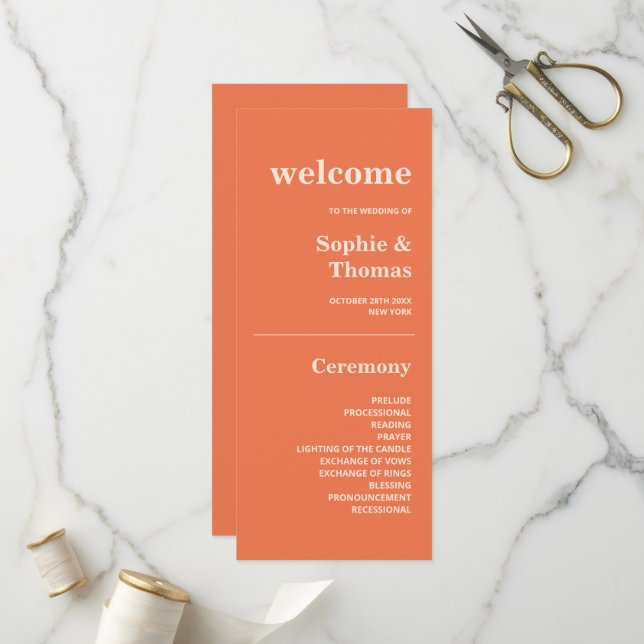 Programme de mariage à typographie moderne et auda (Devant/Arrière en situation)