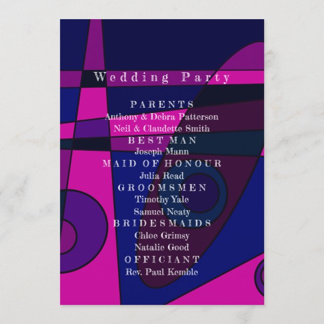 Programme de mariage Abstrait rose chaud violet (Dos)
